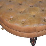 Buffalo - Leather Round Ottoman With Castor Legs - Brown