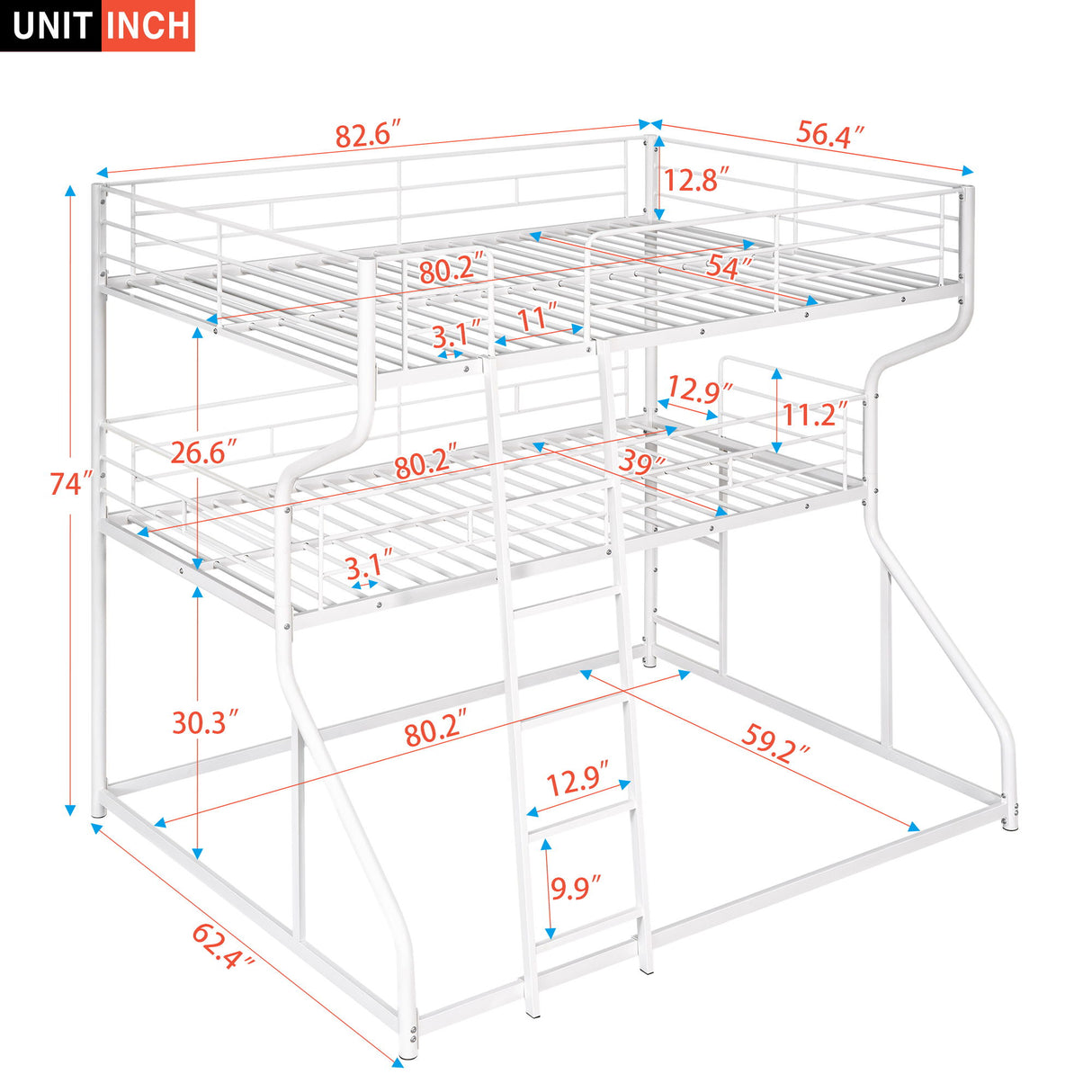 Industrial Triple Bunk Bed With Dual Ladders Frame, Space Saving Design