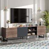 Modern TV With 3 Cabinets & Open Shelves, Color-Matching Media Console Table For Tvs Up To 80'', Entertainment Center With Drop Down Door For Living Room - Dark Brown