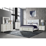 Uriuni - 5 Piece King Bedroom Set With LED Lighting And Panel Headboard - Gold / White