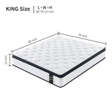 12" Hybrid Mattress Individual Pocket Spring, 7 Zoned Memory Foam