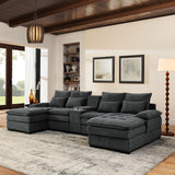 U Shaped Sofa With Console And Cupholders, 6 Seat