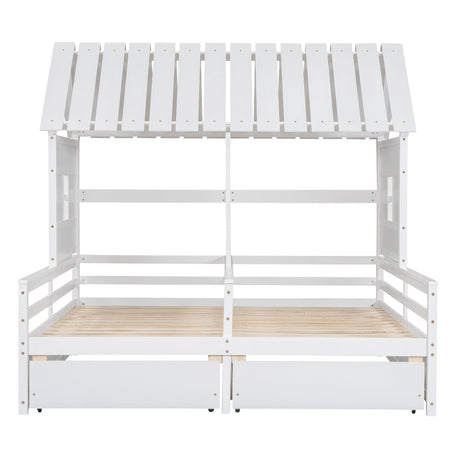 House Platform Beds With 2 Drawers, Side By Side Design