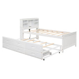 Platform Bed With Storage Headboard, USB, Trundle And 3 Drawers