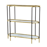 3 Tier Metal Console Table, Mirrored Shelf - Golden Black