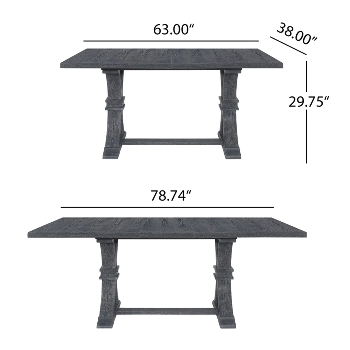Devingo - Extendable Dining Table Rustic Style - Gray