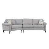 Upholstered 3 Seater Curved Sofa With Printed Pillows Chenille