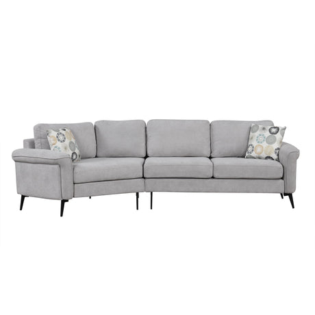 Upholstered 3 Seater Curved Sofa With Printed Pillows Chenille