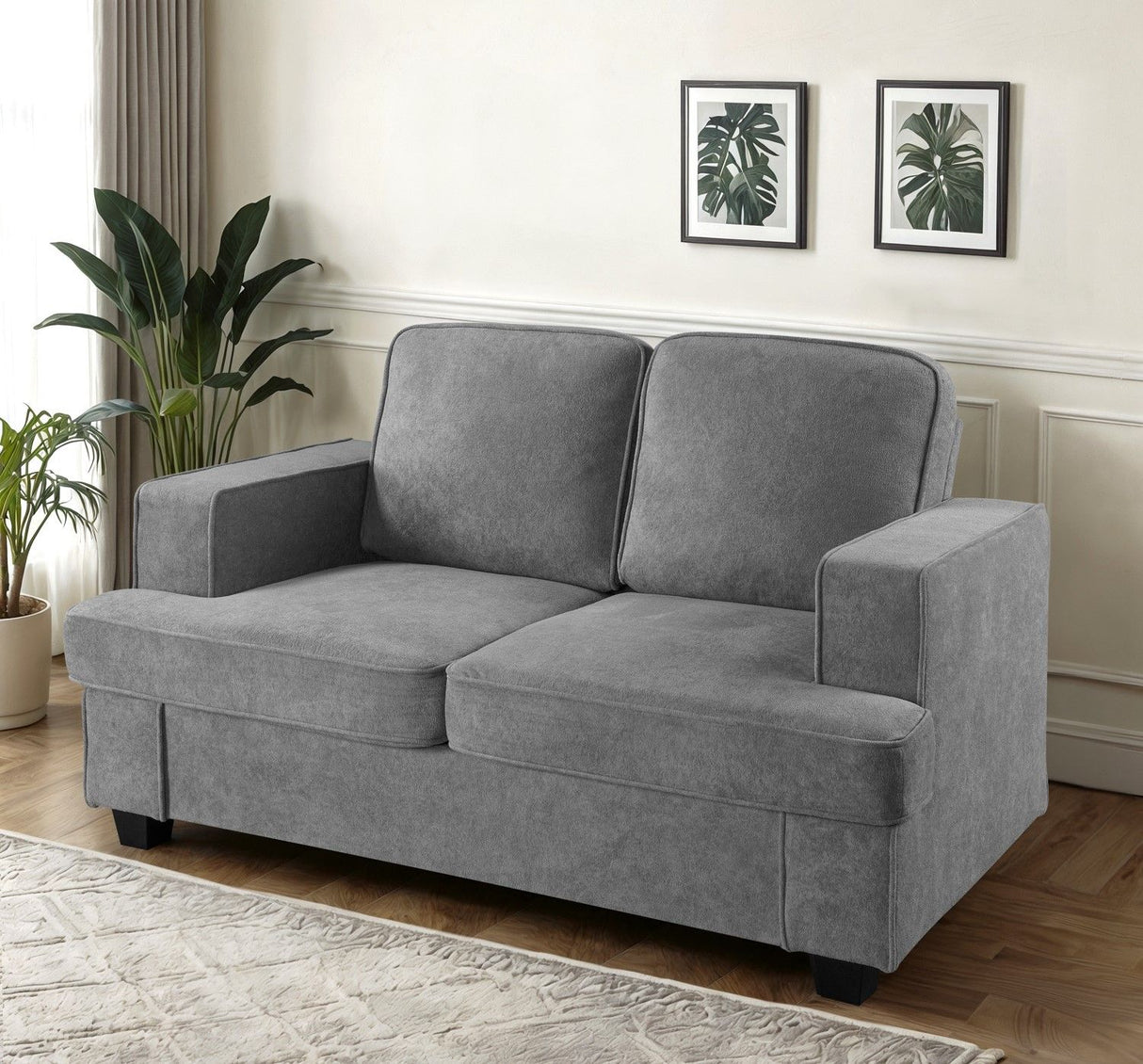 Modern Loveseat, Comfortable 2 Seater Couch With Deep Seating, Loose Back Cushions, Wide Arms