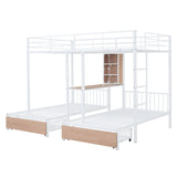 Triple Bunk Bed With Drawers, Multi-Functional Frame With Desks And Shelves In The Middle
