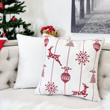 Christmas Throw Pillow With Embroidered Reindeer And Snowflakes - White