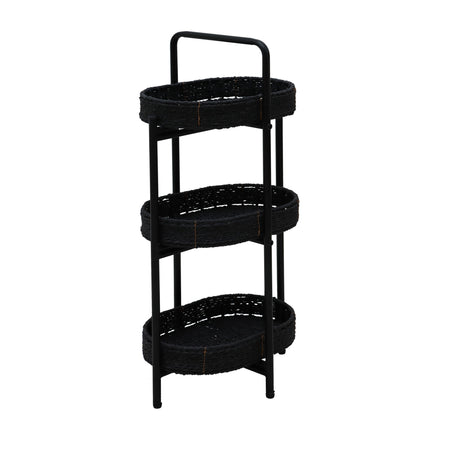 Modern 3 Tier Handwoven Side Table With Oval Organizer