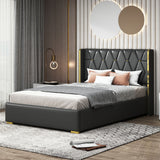 Upholstered Platform Bed With Strips - Black