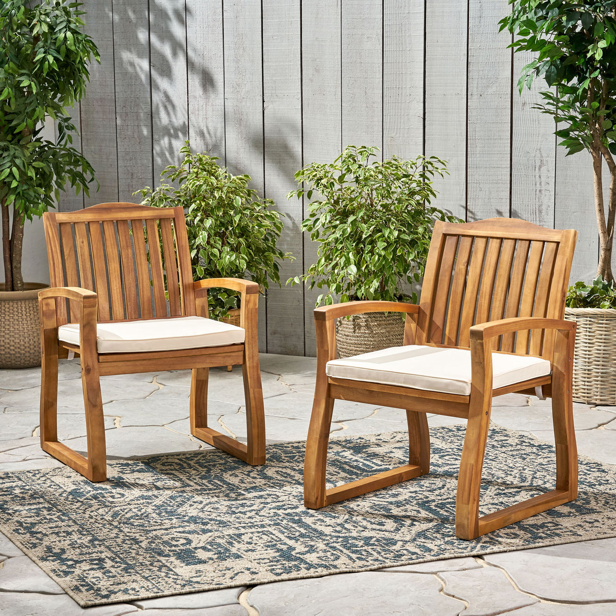 Della - Wood Armchair (Set of 2) Outdoor Dining Chairs - Cream