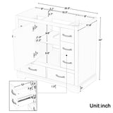 36" Bathroom Vanity Without Sink, Cabinet Base Only, 6 Drawers, Multi Functional Drawer Divider, Adjustable Shelf - Gray