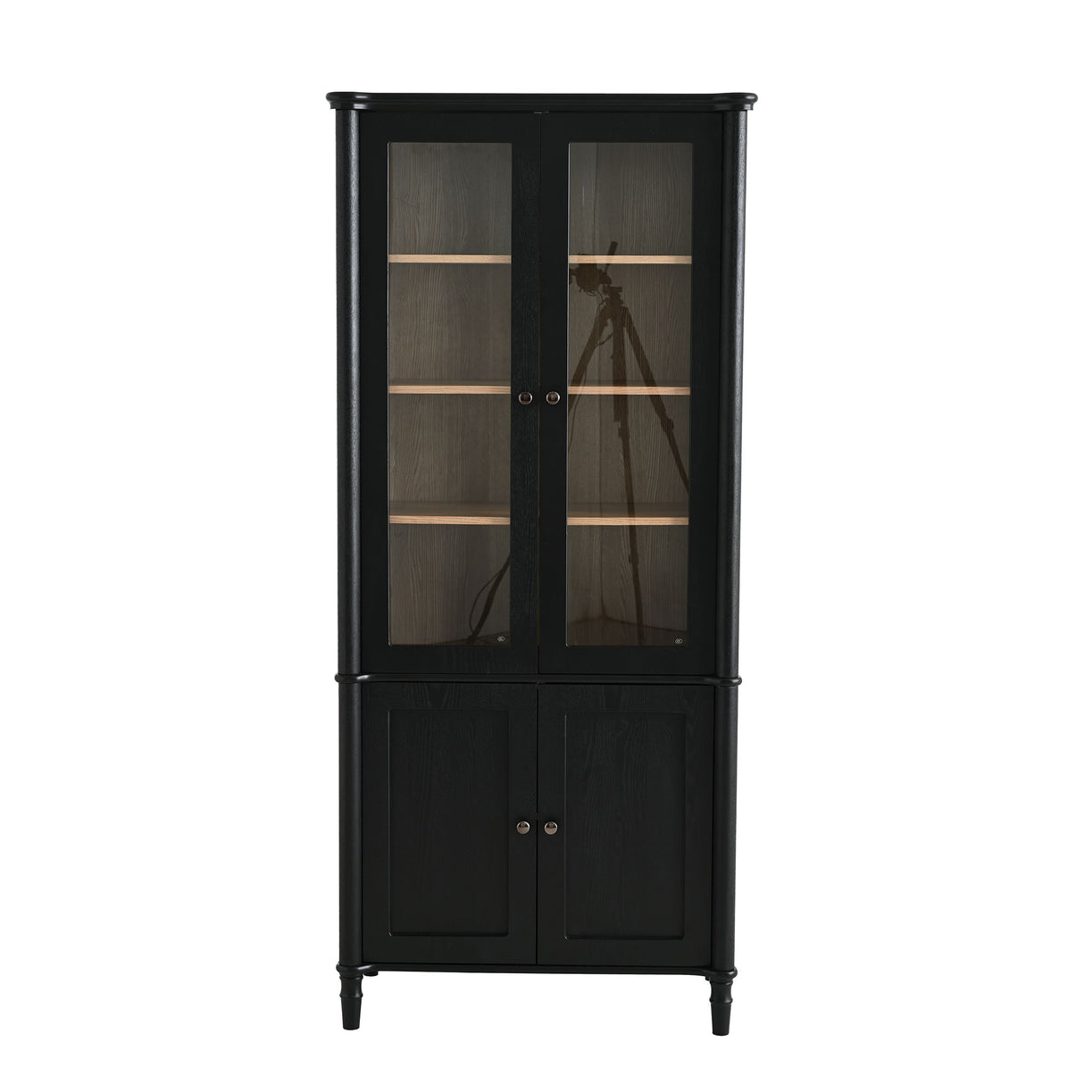 Vintage Display Cabinet With Double Glass Doors, Traditional Style For Collectibles, Ash Wood Veneer, 73.25" Tall - Black / Natural