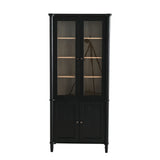 Vintage Display Cabinet With Double Glass Doors, Traditional Style For Collectibles, Ash Wood Veneer, 73.25" Tall - Black / Natural