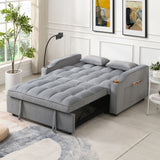 Modern Velvet Loveseat With Pullout Bed, Adjustable Reclining Backrest