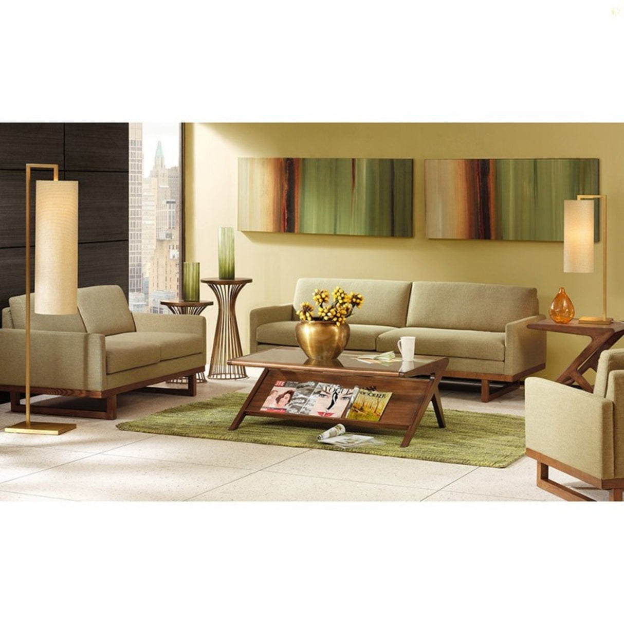 Coffee Table With Tempered Glass Top, Solid Wood Frame - Walnut