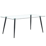 Modern Rectangular Glass Dining Table With Tempered Glass Top And Metal Legs For 4 - 6 People - Black / Transparent