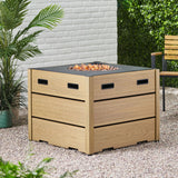 Rustic Style Outdoor Square Propane Fire Pit, 40,000 Btu