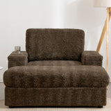 Oversized Chaise Lounge Indoor Rabbit Fur Sofa Bed With Storage Ottoman And Armrests Cup Holders With Deep Seat