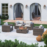 Wicker Seating Group Set With Table And Cushions