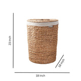 Ludmilla Round Tall Water Hyacinth Woven Wicker Laundry Hamper With Lid - For Clothes, Canvas, Toys And Book Storage With Removable Liner - 18" X 18" X 23" - Natural Brown