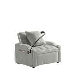 Convertible Velvet 3 In 1 Sofa Bed With Adjustable Sleeper Chair And Multi Pockets