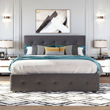 Upholstered Platform Bed With Classic Headboard And Drawers, No Box Spring Needed