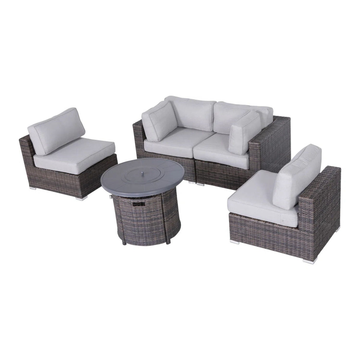 Wicker Outdoor Lounge Set With Cushions And Fire Pit