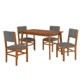 5 Pieces Rectangle Wooden Dining Table Set, Mid Century Modern Kitchen Table And 4 Upholstered Chairs For Home, Saving Space - Brown / Gray