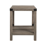 Rustic Industrial X 2 Tier Side Table - Gray Wash