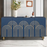 Modern Fluted Sideboard Buffet With Storage, Curve Element, 4 Doors With Adjustable Shelves