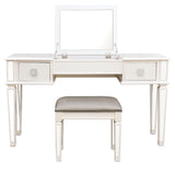 Mirrored Vanity Desk With Drawers And Stool, Flip Up Dressing Table Set For Makeup Room