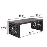 Rustic Carved Wood Coffee Table, Handcrafted Look With Ornate Side Panels