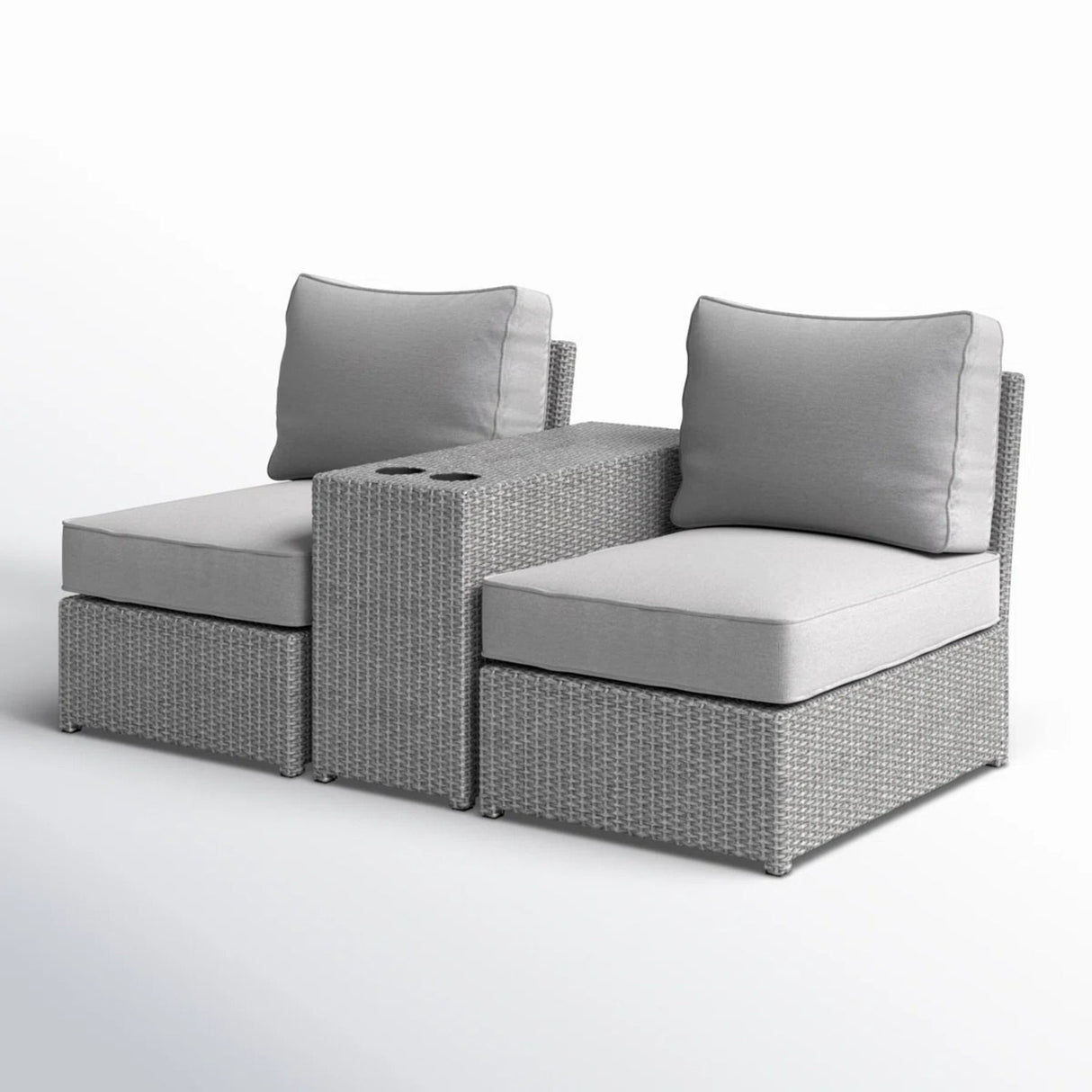 2 Person Wicker Conversation Set With Cushions, Weather Resistant