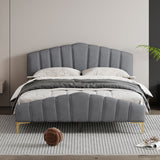 Platform Bed With Thick, Stylish Stripe Decorated Bedboard And Elegant Leg