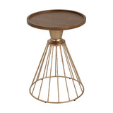 Hollow - Edge Retro Art Pine Side Table With Antique And Natural Color, Iron And Pine Construction - Antique Gold / Natural