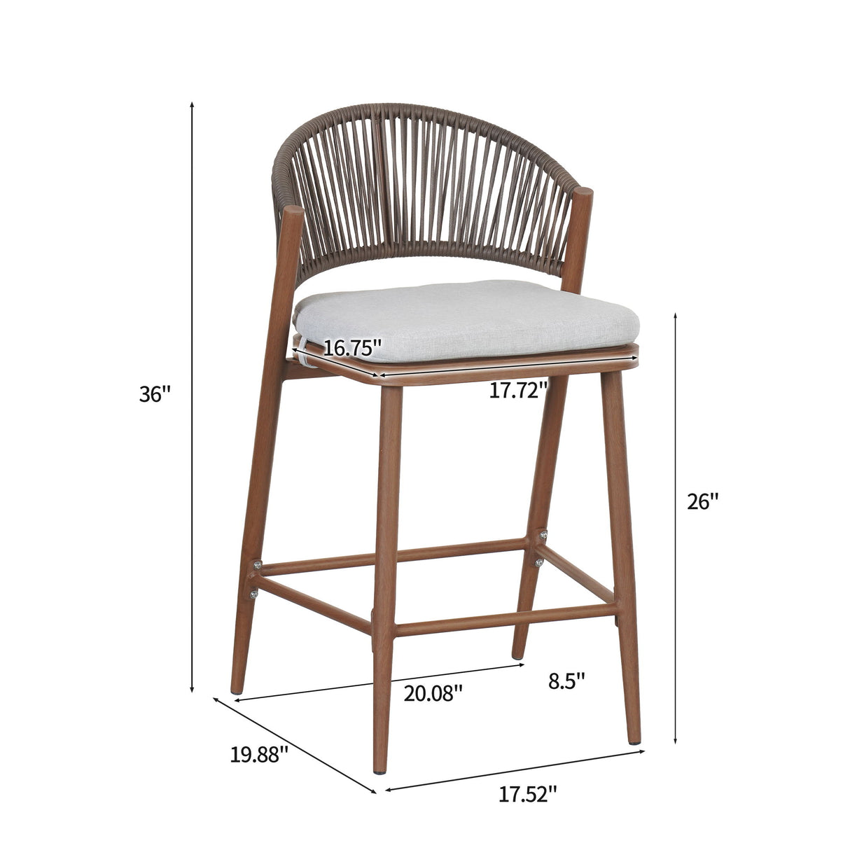 Outdoor 26" Counter Height Metal Frame Counter Stools With Scallop Shaped Backrest & Water Resistant Cushions