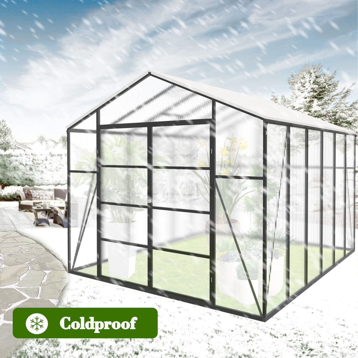 Gain Height Windproof Aluminum Greenhouse With Raised Base