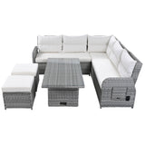 Outdoor Furniture Set Patio Rattan Furniture Set With Adjustable Table, Recliners With Extendable Side Tables And 2 Ottomans