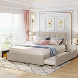 Upholstered Platform Bed With Classic Headboard And Drawers, No Box Spring Needed