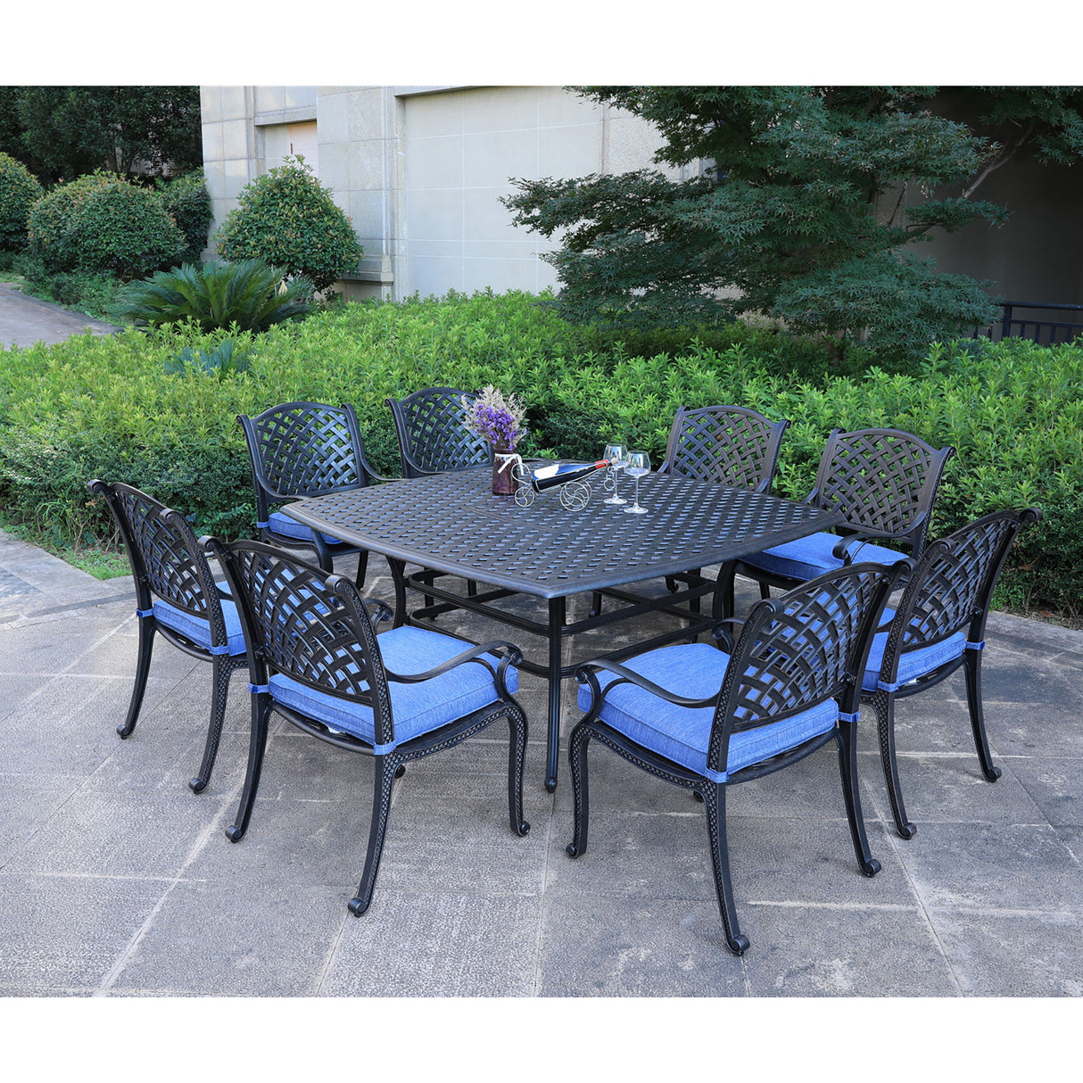 Square 8 Person 63.98" Long Dining Set With Dupione Brown Cushions