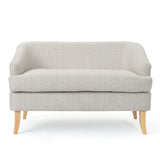 Mid Century Modern Loveseat With Polyester Upholstery And Birch Wood Frame - Beige