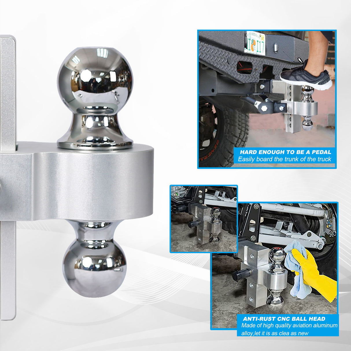 Alu - Adjustable Trailer Drop Hitch With 2" Receiver, 6" Adjustment - Silver