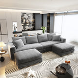 Deep Seat Convertible Sofa With Soft Pillows And Ottomans