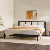 King Bed With Rattan Panel Headboard - Black