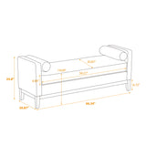 Elegant Upholstered Bench, Daybed, Ottoman With Wood Legs & 2 Bolster Pillows - Black Boucle