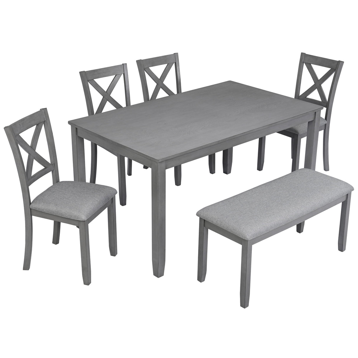 6 Pieces Kitchen Dining Set, Rectangular Wooden Dining Table With 4 Chairs And A Bench